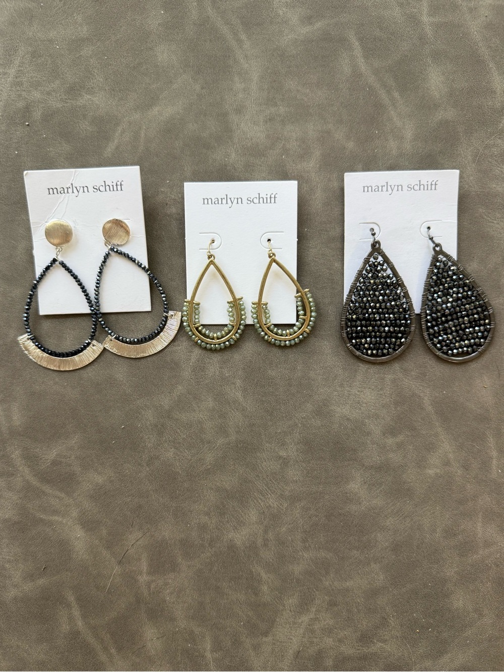 Marlyn Schiff Black Beaded Teardrop Earrings set of three (3)